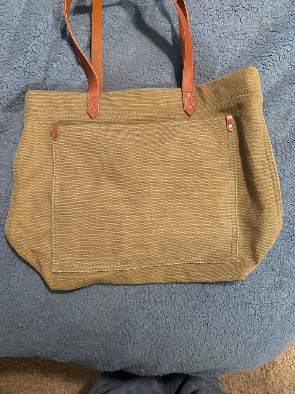 Madewell Transport Canvas Tote with Tan Leather Straps - Olive NWT